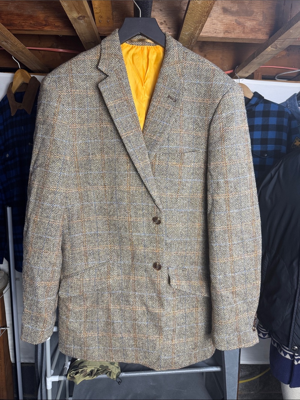 Men's Tweed Herringbone Sport Coat with Yellow Lining
